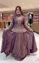 Glorious Simmer Silk  Embroidery work  Purple Color Lehenga Choli